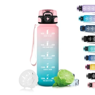 Abbildung von Grsta Trinkflasche Kinder, Auslaufsicher mit Filter, Zeitmarkierung, Kann Dir Tragen, Sport 500ml, für Schule, Fitness, Outdoor, Yoga, Rosa Cyan