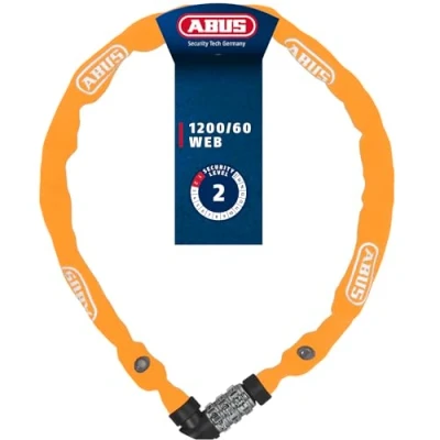 Abbildung von ABUS Kettenschloss 1200 Web Zahlenschloss aus Spezialstahl Sicherheitslevel 2 60 cm Schwarz/Orange