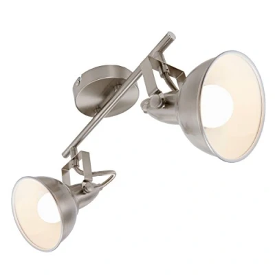 Abbildung von BRILONER Deckenleuchte, Deckenlampe mit 2 dreh und schwenkbaren Spots im retro / vintage Design, Metall, E14, Satin Weiß, 30.4 x 10 18.1 cm