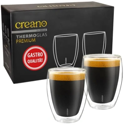 Abbildung von Creano PREMIUM doppelwandige Trinkgläser 250ml 2er Set Gastronomie Qualität 100% Spülmaschinenfest NEUHEIT 2024 Thermoglas Doppelwandglas
