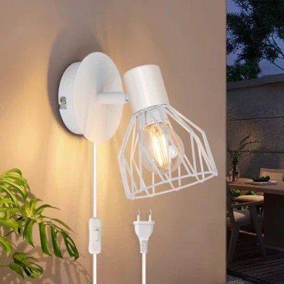 Abbildung von Kimjo Wandlampe mit Schalter und Stecker Weiß Wandleuchte E14 Schlafzimmer Wandstrahler Innen Wandspot Ohne Leuchtmittel