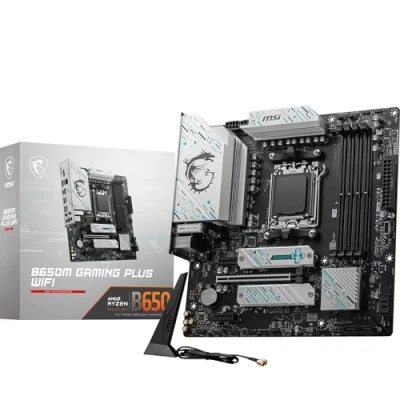 Abbildung von MSI B650M Gaming Plus WiFi Motherboard, mATX Unterstützt Ryzen 9000, 8000 &amp; 7000 Prozessoren, AM5 DDR5 Memory Boost 7800+ MHz/OC, PCIe 4.0 x16, M.2 Gen4, Wi Fi 6E