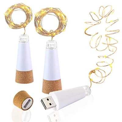 Abbildung von LED Cork Flasche Lichterkett, USB Powered Akku, 1.9 m 20 LEDs, Kupfer Draht String Sternenhimmel Lichter für Startseite Küche, Hochzeit, Halloween, Weihnachten, Partei Decor (warmes weiß, 3 Stück）