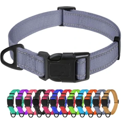 Abbildung von TagME Nylon Hundehalsband, Verstellbares Reflektierendes Hundehalsband mit Sicherheitsschnalle für Extra Kleine Hund, Grau, 1.5cm Breite