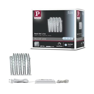 Abbildung von Paulmann 70586 LED Stripe MaxLED 1000 Basisset 1,5m Tageslichtweiß 17W 230/24V 36VA Silber Lichtband Lichtstreifen Lichtschlauch