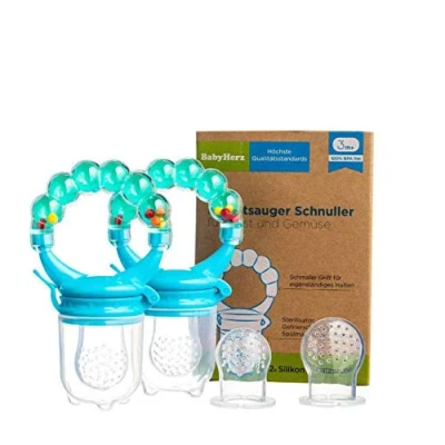 Abbildung von Baby Fruchtsauger Schnuller für Obst und Gemüse Aus Premium Silikon zu 100% BPA frei Fruchtschnuller Set (Blau)