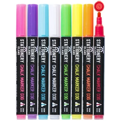 Abbildung von STATIONERY ISLAND Kreidestifte für Tafel Abwaschbar, Kreidestift Fenster, 8 Farben Kreidemarker Glas &amp; Tafeln, Bunt Fensterstifte, Zeichnung, Künstler, Ostergeschenke Kinder