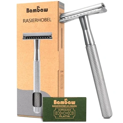 Abbildung von Bambaw Rasierhobel Herren mit 5 Rasierklingen Metall Hobel Rasierer und Damen Eco Rostfrei Safety Razor Silber