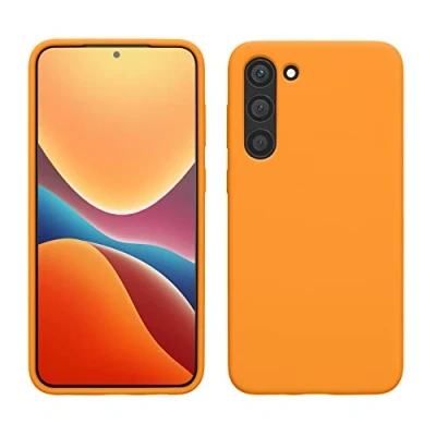 Abbildung von kwmobile Hülle kompatibel mit Samsung Galaxy S23 Plus dünnes Silikon Handy Case stoßfeste Handyhülle weiche Oberfläche Kabelloses Laden Fruity Orange