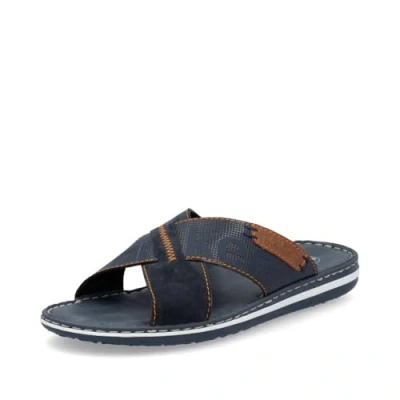 Abbildung von Rieker Herren Pantoletten 21098, Männer Slipper,schluepfschuhe,Slip ons,Backless Slipper,Mules,Gartenschuhe,Sommerschuhe,blau (14),46 EU / 11 UK