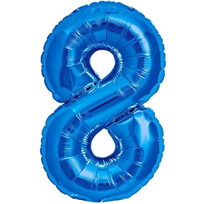 Abbildung von Luftballon 8. Geburtstag Zahl 8 Blau XXL Riesen Folienballon 100cm Geburtstagsdeko Jungen Ballon Deko zum Geburtstag. Fliegt mit Helium.