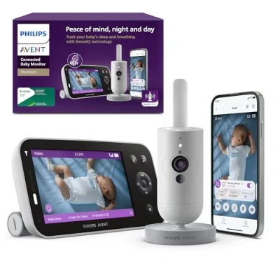 Abbildung von PHILIPS Avent Premium Connected Videophone, das bisher beste Babyphone von Avent, Schlaf und Atmungs Tracking mit KI, Schrei Interpretation, kristallklares Bild bei Tag Nacht, SCD973/26