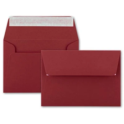 Abbildung von 25x Brief Umschläge B6 Dunkelrot 12,5 x 17,5 cm Haftklebung 120 g/m² breite edle Verschluss Lasche hochwertige Einladungs