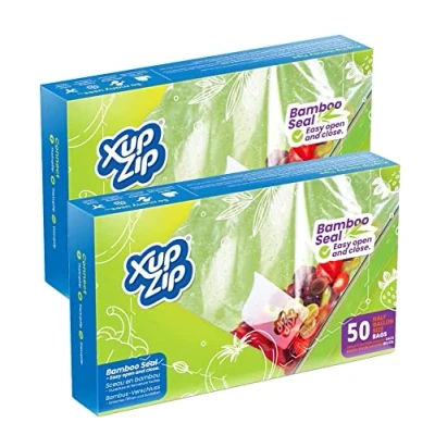 Abbildung von 100 x XupZip Gefrierbeutel Half Gallon Größe (2,27L) große Bambus Seal Lebensmittelbeutel Schwerlast Quart Kunststoff gefrierbar, verschließbar &amp; leicht zu öffnende