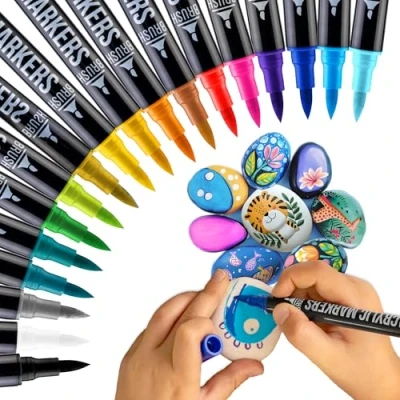 Abbildung von Zenacolor 18 Acrylstifte für Steine wasserfest mit Doppelspitze (feine Spitze und Pinsel) verschiedene Oberflächen Multimarker Acryl