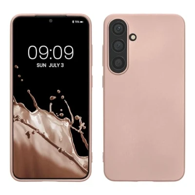 Abbildung von kwmobile Case kompatibel mit Samsung Galaxy S24 Hülle Schutzhülle aus Silikon metallisch schimmernd Handyhülle Metallic Rosegold
