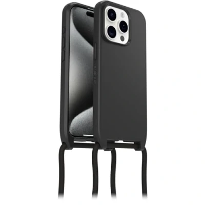 Abbildung von OtterBox React Necklace Hülle mit MagSafe für iPhone 15 Pro, ultraschlanke, schützende Verstellbarer und Abnehmbarer Handykette, Getestet nach Militärstandard, Schwarz