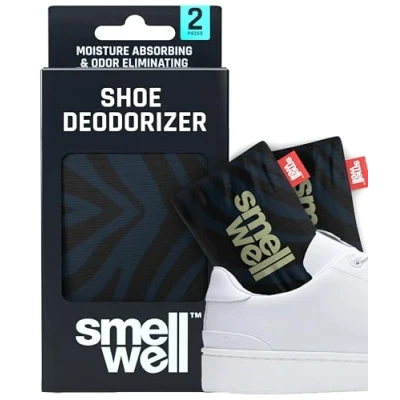 Abbildung von SmellWell Active Geruchsentferner Schuhdeo Bambusaktivkohle Geruchsabsorber Feuchtigkeitsabsorber für Schuhe,Taschen und gegen Schweißfüße lästige Gerüche Black Zebra, 1 Paar, 2 x 50g