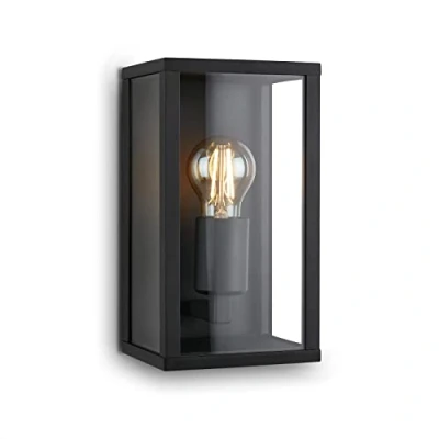 Abbildung von BRILONER Wandlampe mit Glasscheibe, IP44, E27 max. 12 Watt, Aussenlampe, Wandleuchte aussen und innen, Strahler außen, Außenleuchte, Außenwandleuchte, Outdoor Lampe, 26x14x13,5 cm, Schwarz