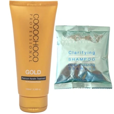 Abbildung von COCOCHOCO Professional Gold Keratin Starter KIT Hair Treatment (100 ml) und Clarifying Shampoo (50 Formaldehyd Frei Komplex Kur Für Haarglättung alle Haartypen