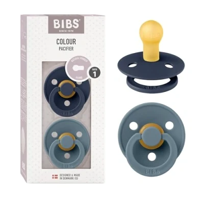 Abbildung von BIBS Colour Schnuller 2er Pack, BPA frei, Kirschform Nippel. Naturkautschuk/Latex, Hergestellt in Dänemark. Größe 1 0+ Monate 2 Deep Space/Petrol