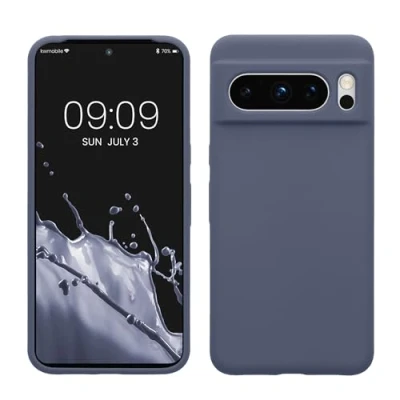 Abbildung von kwmobile Hülle kompatibel mit Google Pixel 8 Pro Silikon Handy Case Handyhülle weiche Oberfläche kabelloses Laden Blaugrau
