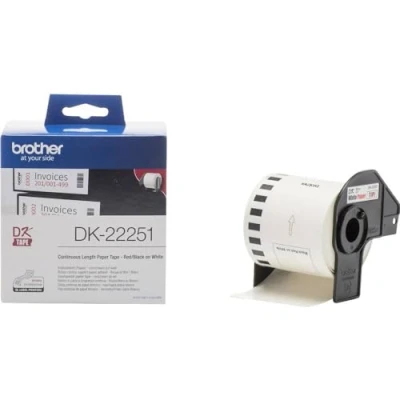 Abbildung von Brother DK 22251 selbstklebende Endlosetiketten (62 mm x 15,24 m, geeignet für QL 800, 810W, 820NWB) rot/schwarz auf weiß (Papier)