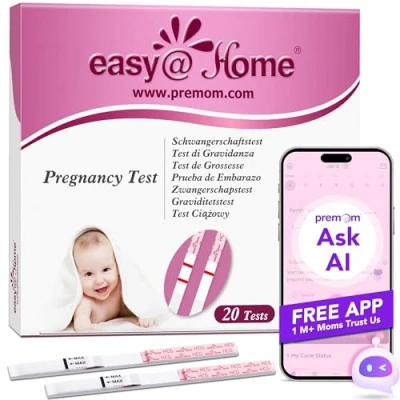 Abbildung von Easy@Home 20 x Schwangerschaftstest Frühtest 10 mIU/ml, Empfindlich Frühschwangerschaftstest SST mit Genauen und Zuverlässigen Ergebnissen (20 HCG Test)