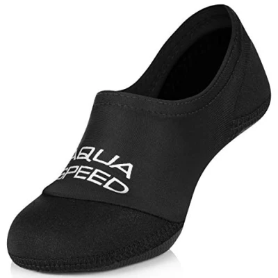 Abbildung von Aqua Speed Neoprensocken für Herren Erwachsene Schwarze Badesocken Männer rutschfeste Schwimmsocken Barfuß Socken Baden elastisch leicht Swimming Socks Pool Schwarz Gr. 44 45 Neo