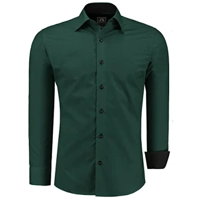 Abbildung von J&#039;S FASHION Herren Hemd Slim Fit Langarm Freizeithemd Pflegeleicht Bügelleicht Dunkelgrün S