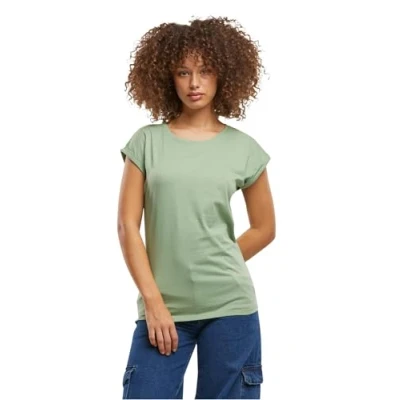 Abbildung von Build Your Brand Damen T Shirt Ladies Extended Shoulder Tee, lang geschnittenes für Frauen, Baumwolle, Paleleaf, S