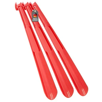Abbildung von Lantelme 3 Stück Schuhanzieher 65cm Farbe rot mit Farbauswahl Kunststoff Schuhlöffel Xl Lang und stabil Schuhanziehhilfe Rückenschonend Orthopädisch (Rot)