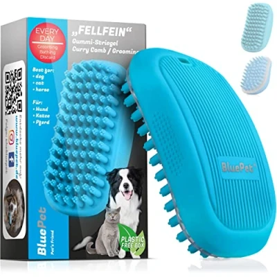 Abbildung von BluePet FellFein Badebürste Gummistriegel Für Kurzhaar Hunde &amp; Katzen mit Massageeffekt Entfernt loses Deckhaar, Staub Schmutz Idealer Badestriegel