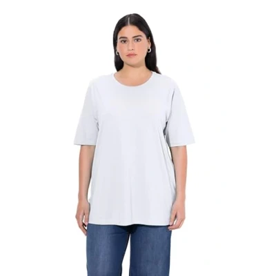 Abbildung von Ulla Popken, Damen, große Größen, Basic Shirt, Rundhals Schneeweiß 66 68