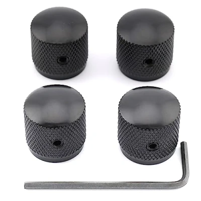 Abbildung von Musiclily Metrisch Gitarren Potiknöpfe Metall Knöpfe Dome Knobs mit Madenschraube für E Gitarre Bass, Schwarz(4 Stück)