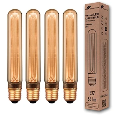 Abbildung von greenandco 4x dimmbare Vintage Design LED Birne zur Stimmungsbeleuchtung E27 T30 gold 2,3W 65lm 1800K extra warmweiß 320 230V flimmerfrei Edison Glühbirne