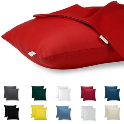 Abbildung von Kissenbezug 40x40 Baumwolle Premium Satin 2er Set Kissenhülle Deko für Kissen Sofa/Bett Stoff Superweicher Resistent Hypoallergen Anti Milben Kopfkissenbezug mit Verdecktem Zip Voll Waschbar