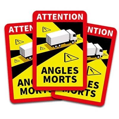 Abbildung von Attention Angles Morts Aufkleber je 25x17cm für Fahrzeuge Pflicht ab 3,5 t in Frankreich Warnung Toter Winkel Sticker selbstklebend uv beständig wetterfest R143 (LKW, 3 Stück)