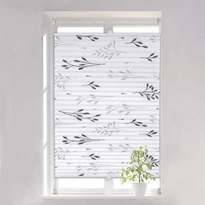 Abbildung von WOLTU Plissee Faltrollo Klemmfix ohne Bohren 60x130 cm Grau, Plisseerollo Easyfix mit Klemmträger, Fensterrollo Zweigmotiv Blickdicht Sichtschutz Sonnenschutz, Jalousie Rollo für Tür &amp; Fenster