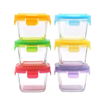 Abbildung von ARSUK Aufbewahrungsbehälter für Babynahrung aus Glas, kleine Tupperware Entwöhnungsschalen (6pcs x 150ml Quadrat)