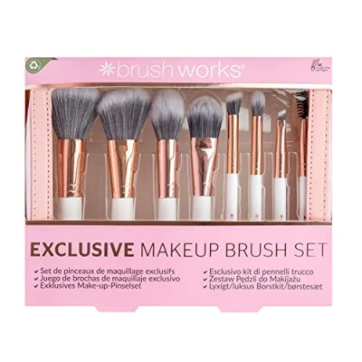 Abbildung von Brushworks Exclusive Makeup Brush AND BAG SET Makeuppinsel, Damen, Größe: One Size, Pink, white &amp; gold