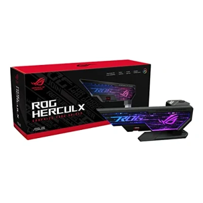 Abbildung von ASUS ROG Herculx Grafikkartenhalter (Stützhöhe 72 128 mm, Montage ohne Werkzeug, integrierte Wasserwaage, Aura Sync, Schwarz)