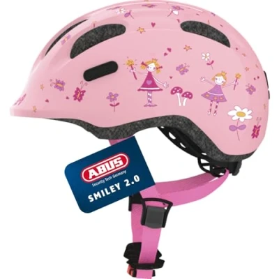Abbildung von ABUS Kinderhelm Smiley 2.0 Robuster Fahrradhelm für Mädchen und Jungs Rosa mit Prinzessinnen Muster, Größe M