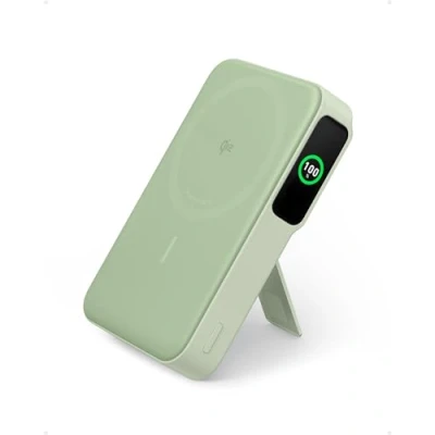 Abbildung von Anker MagGo Power Bank, Qi2 zertifiziertes 15W schnelles MagSafe kompatibles mobiles Ladegerät, 10.000mAh Akku, Smartes Display &amp; klappbarer Ständer, Für iPhone 15/14/13/12, Inkl. USB C Kabel