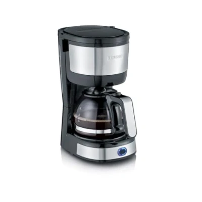 Abbildung von SEVERIN Kompakt Kaffeemaschine, aromatischer Kaffee mit dem Kaffeebereiter für bis zu 4 Tassen, Filterkaffeemaschine Permanent Schwenkfilter, Edelstahl/schwarz, KA 4808