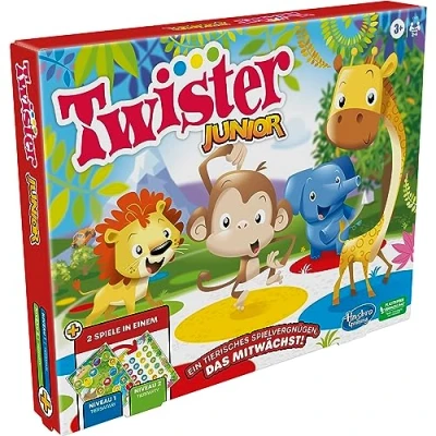 Abbildung von Hasbro Twister Junior Spiel, Tierisches Vergnügen, doppelseitige Matte, 2 Spiele in einem, Partyspiel für Kinder ab 3 Jahren, 4 Spieler, 27752508