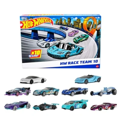 Abbildung von Hot Wheels Spielzeugautos, 10er Pack mit Rennautos, enthält Corvette, Lamborghini, McLaren und Originals im Maßstab 1:64, HYM96