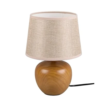 Abbildung von Reality Leuchten Tischleuchte Luxor R50631035, Keramik holzfarbig, Schirm Stoff Beige, exkl. 1x E27