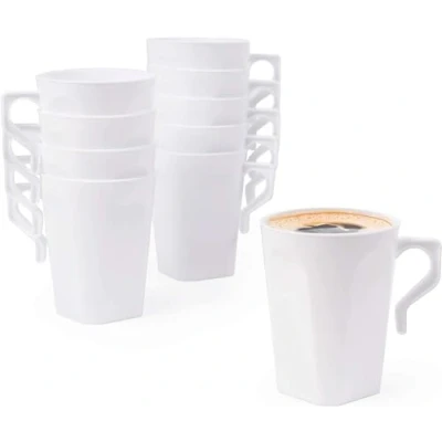 Abbildung von MATANA 50 Weiße Hartplastik Kaffeebecher, 255ml Kaffee, Tee, Schokolade, Heiße &amp; Kalte Getränke Stabil Mehrweg Camping, Hochzeiten, Picknick, Grillabende, Outdoor Events, Partys