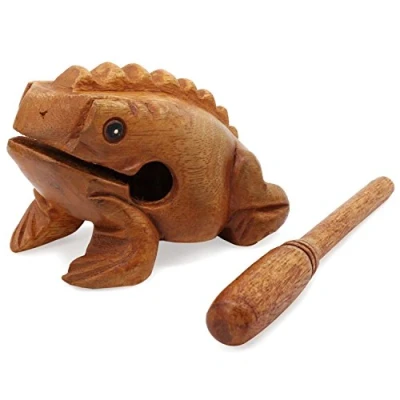 Abbildung von Aussel Guiro Croaking Hölzerner Frosch mit Schlägel, Musikinstrument Sound Block, Fairer Handel Percussion Instrument (8.8CM)